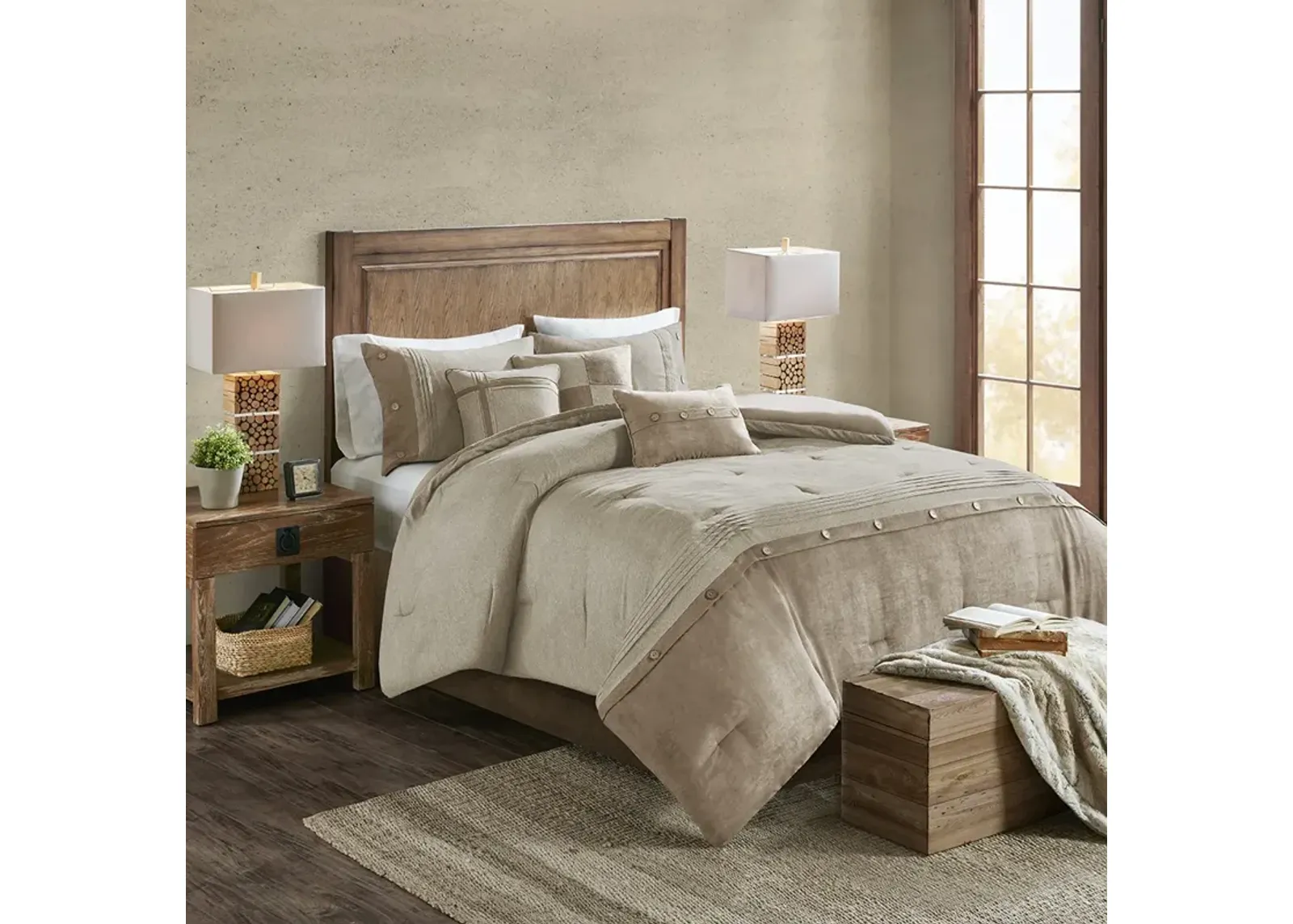 Madison Park Boone Tan 7 Piece Faux Suede Comforter Set