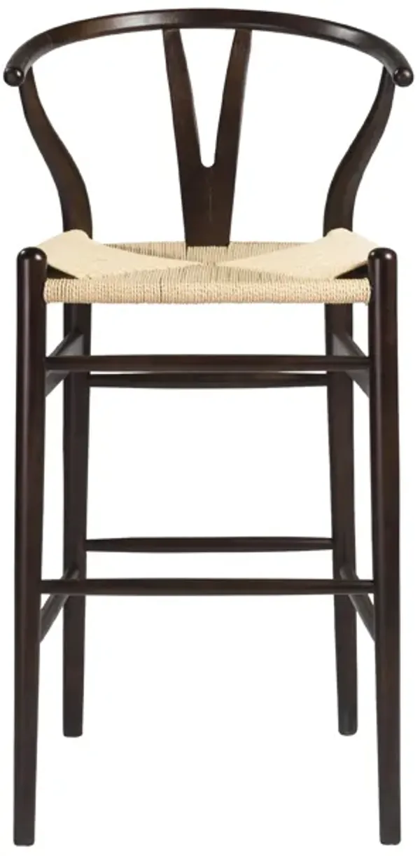 Evelina-B Bar Stool in Walnut and Natural Rush Seat