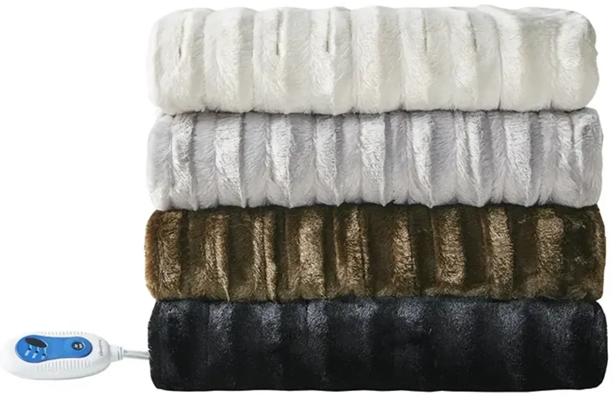 Beautyrest Heated Duke Black Faux Fur Heated Throw