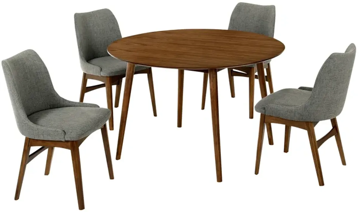 Arcadia and Azalea 48" Round Charcoal and Walnut Wood 5 Piece Dining Set