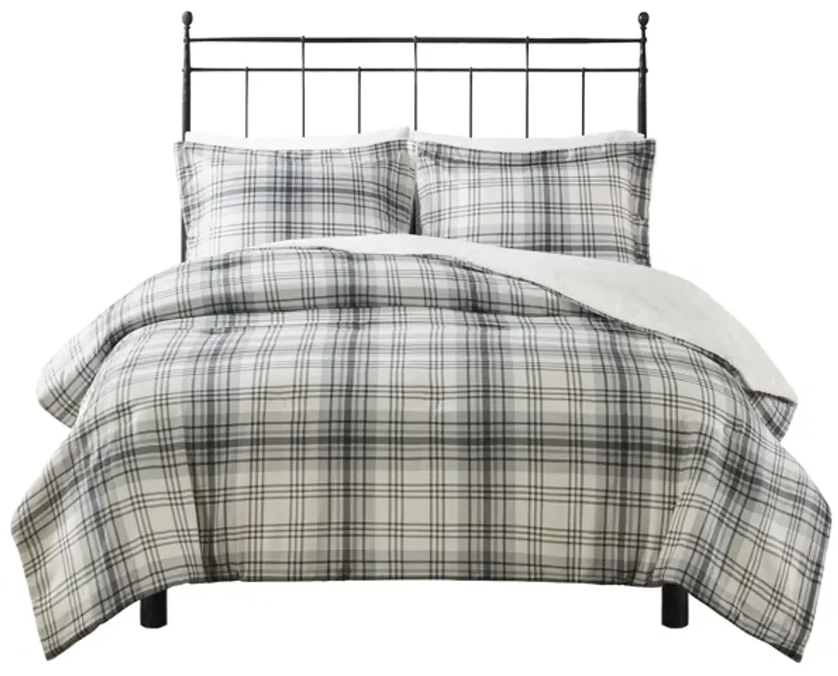 Woolrich Bernston Gray Plaid Faux Wool to Faux Fur Down Alternative Comforter Set