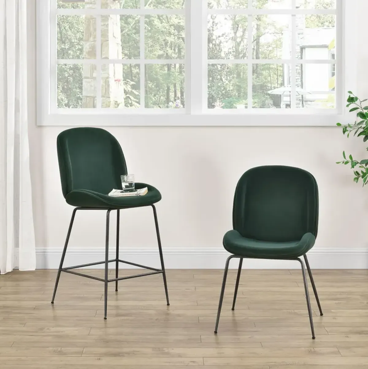 Lucy  Velvet Fabric Dining Side Chair, Gallery Dark Green  - Set of 2