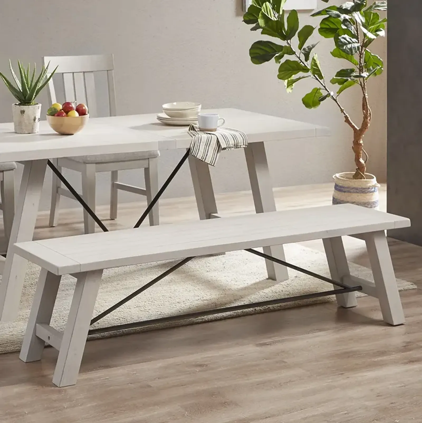 INK+IVY Sonoma Reclaimed White Dining Bench