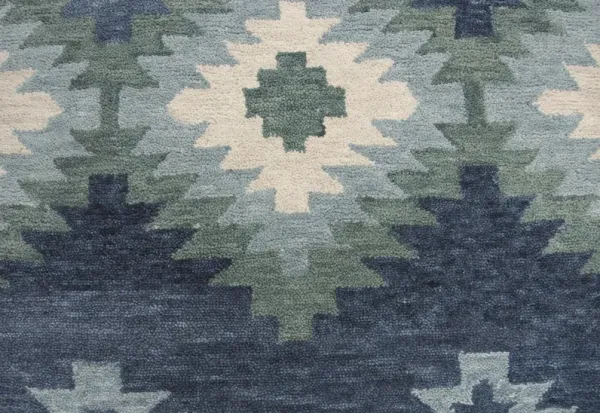 Leone Blue Southwestern Motifs Wool 2'6" x 8' Runner Rug
