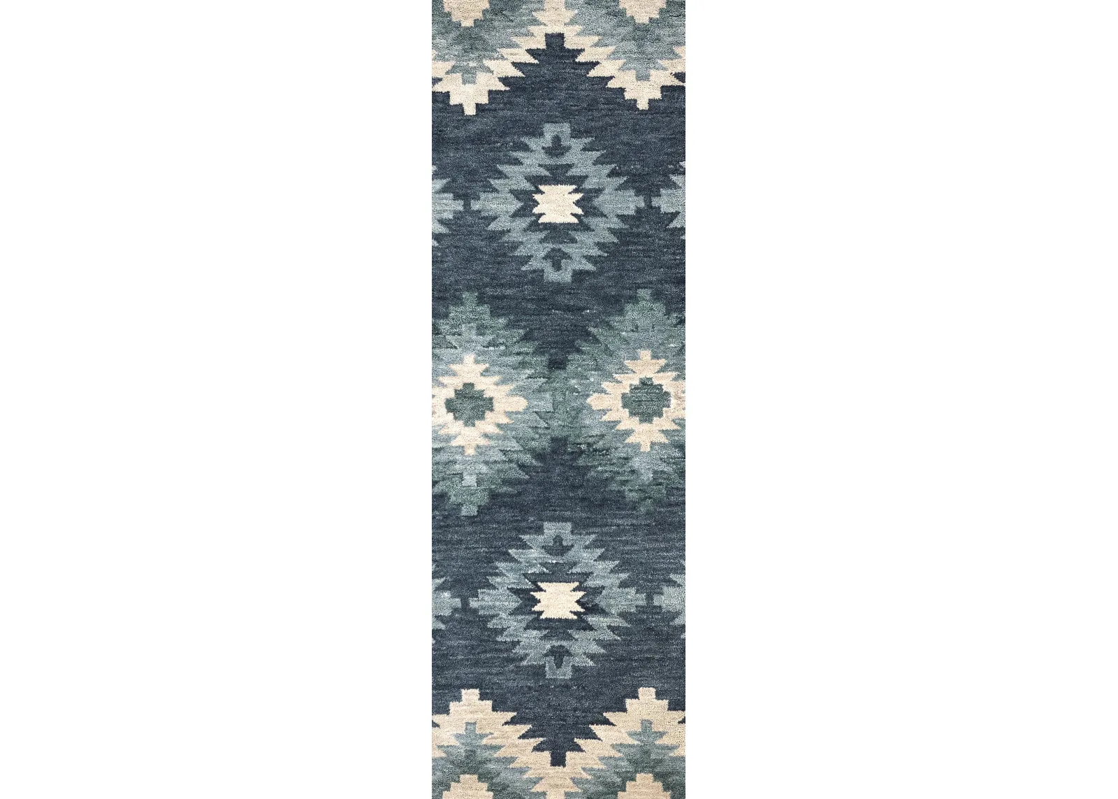 Leone Blue Southwestern Motifs Wool 2'6" x 8' Runner Rug