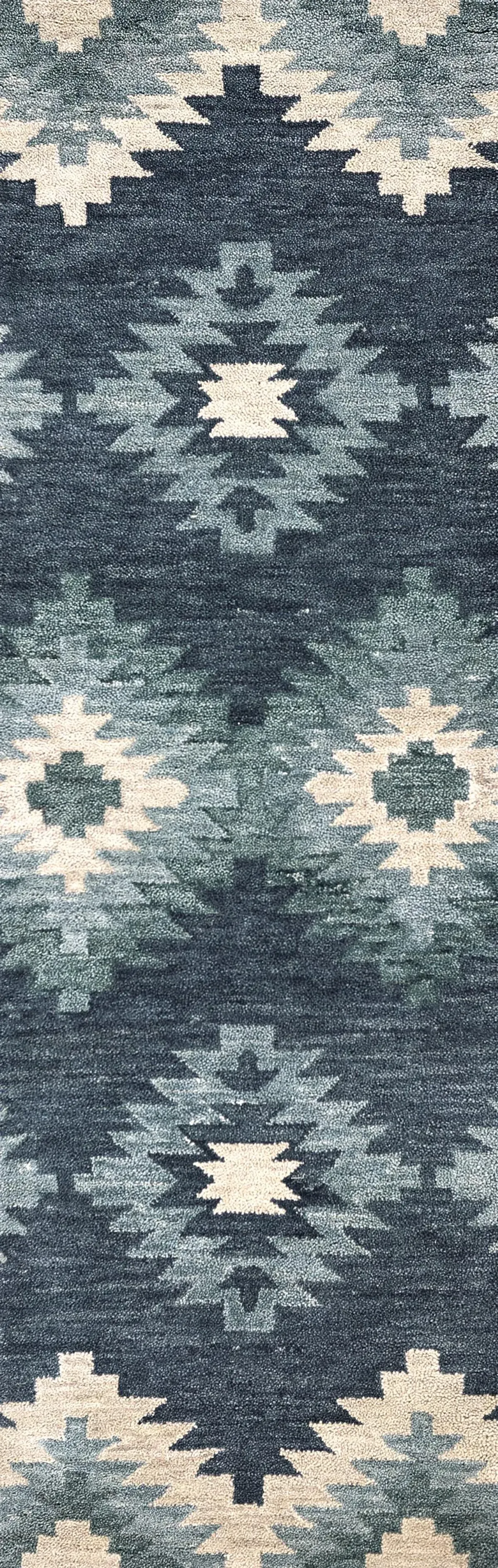 Leone Blue Southwestern Motifs Wool 2'6" x 8' Runner Rug