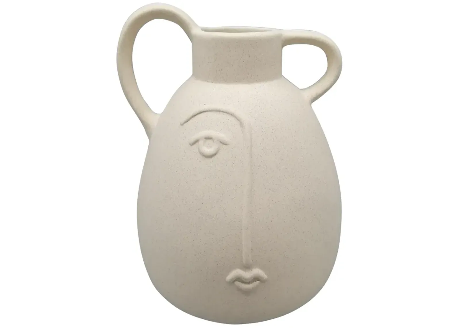 Cer, 8" Face Vase W/ Handles, Ivory