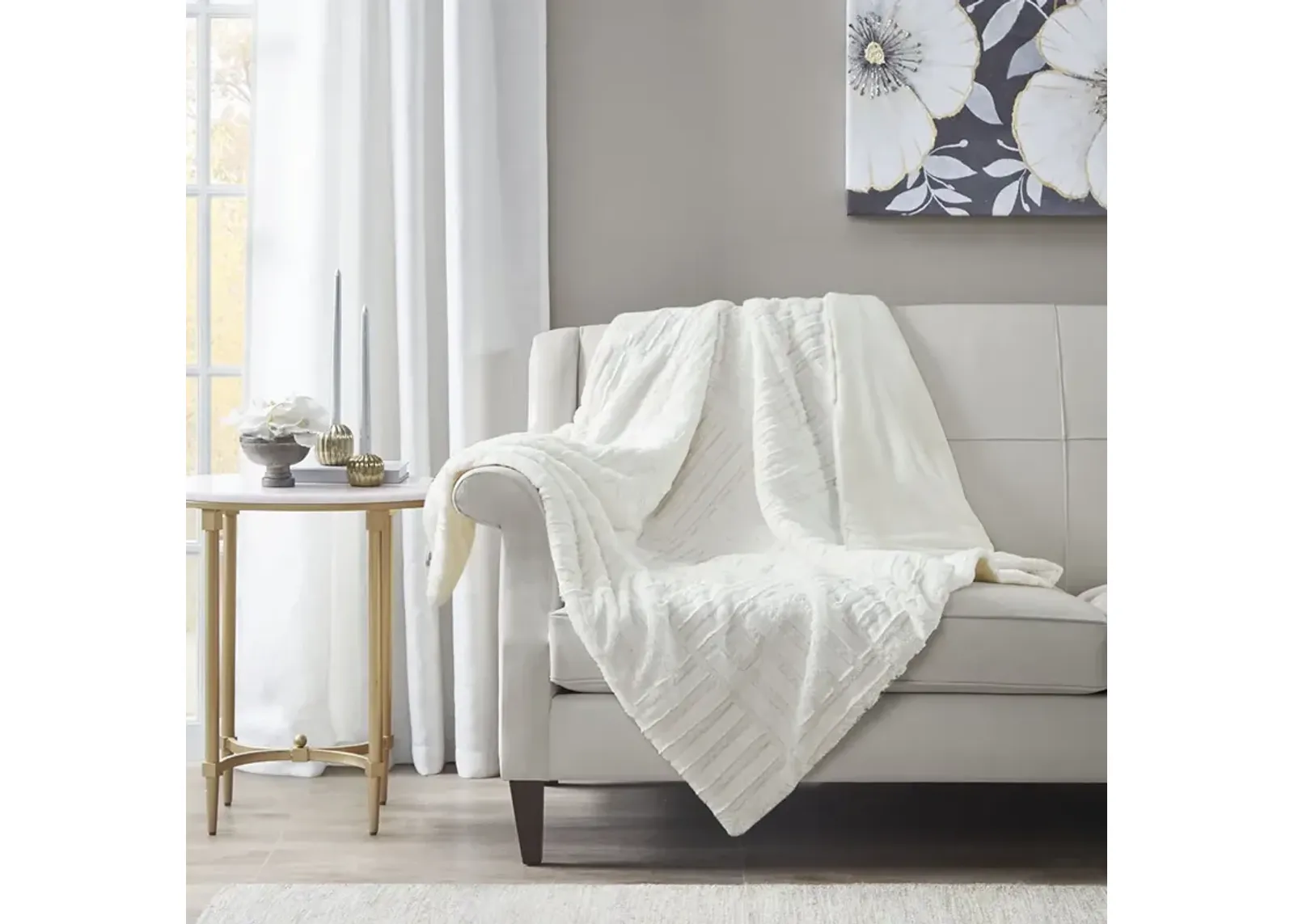 Madison Park Arctic Ivory Ultra Plush Down Alternative Throw