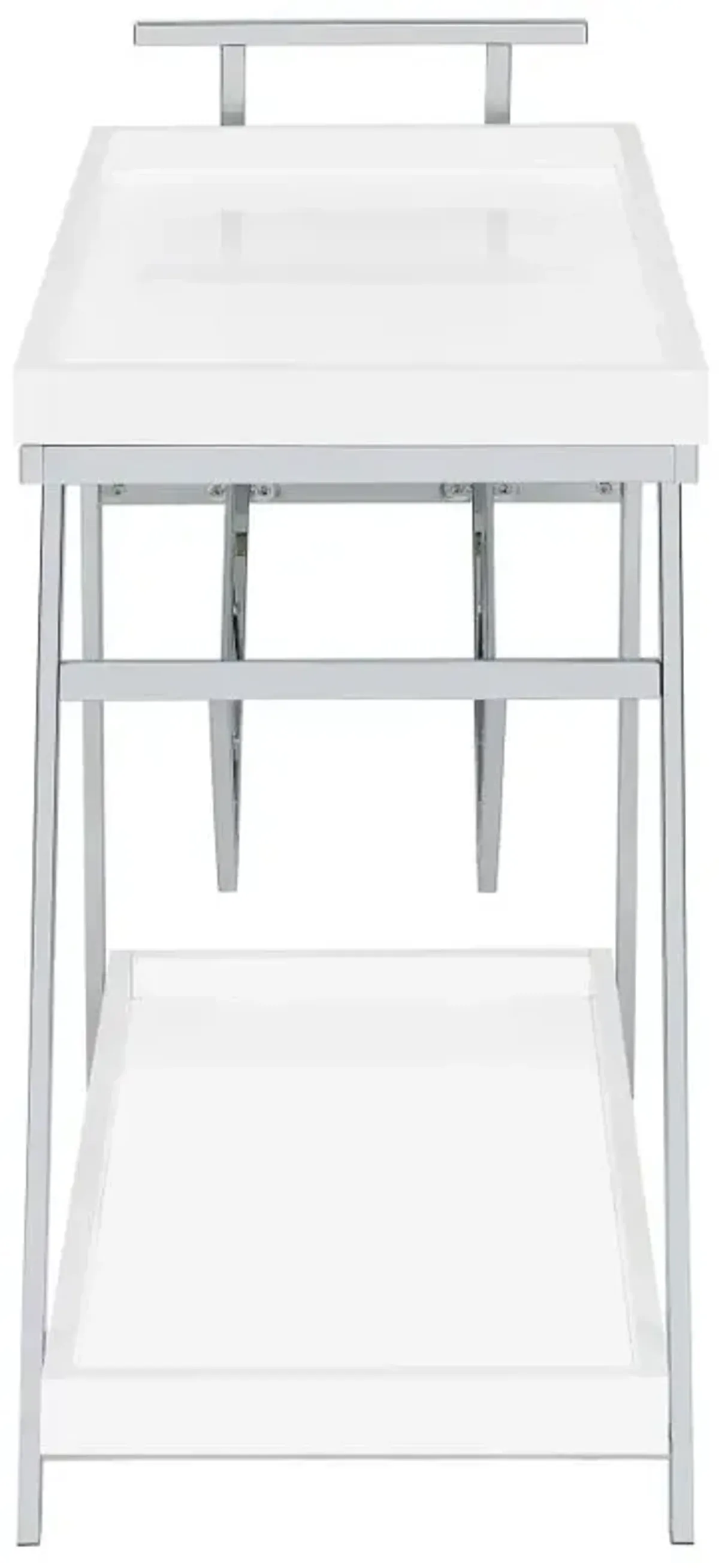 Kinney 2-tier Bar Cart with Storage Drawer White High Gloss and Chrome