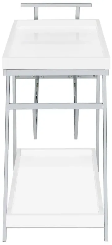 Kinney 2-tier Bar Cart with Storage Drawer White High Gloss and Chrome