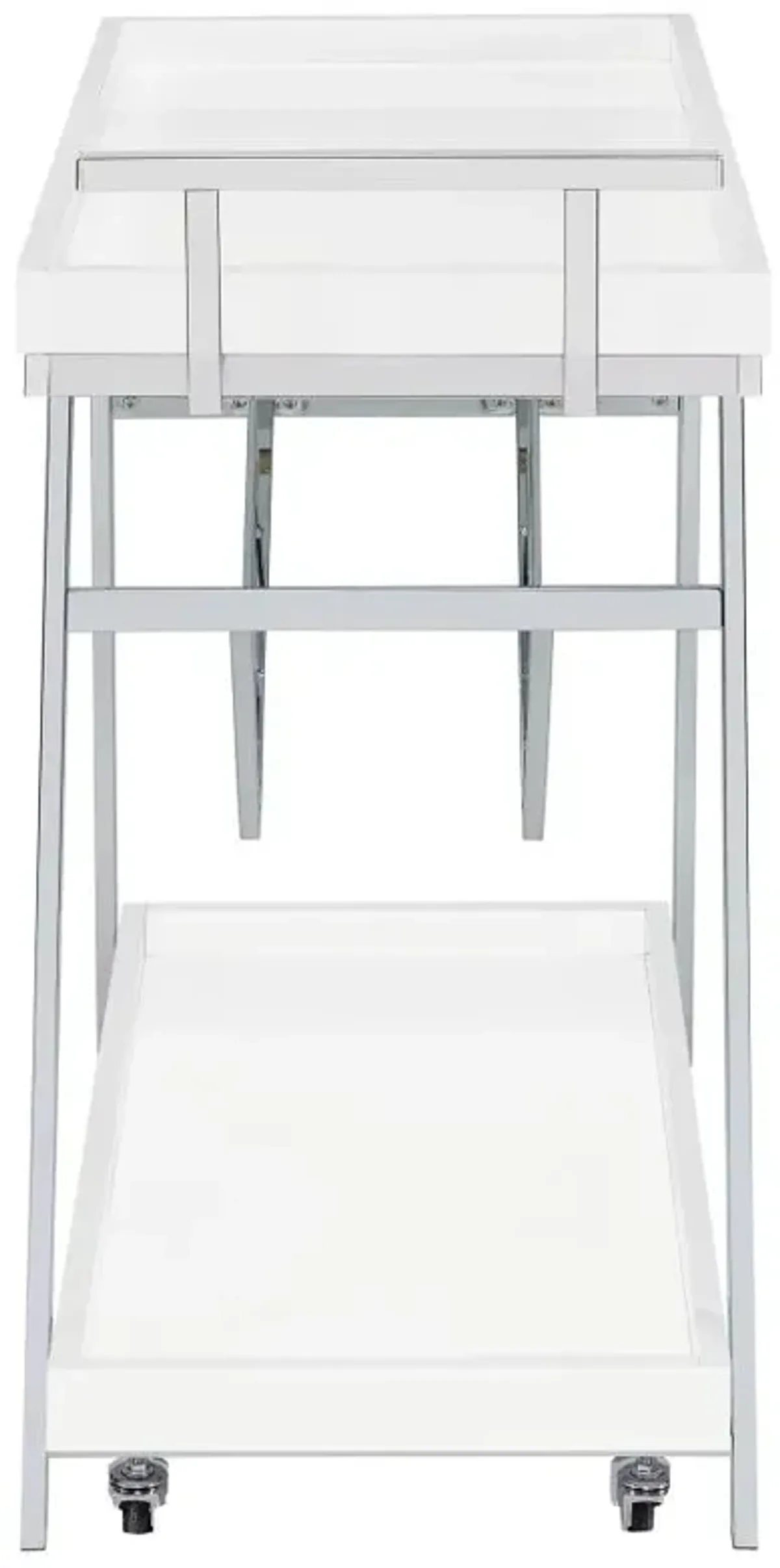 Kinney 2-tier Bar Cart with Storage Drawer White High Gloss and Chrome