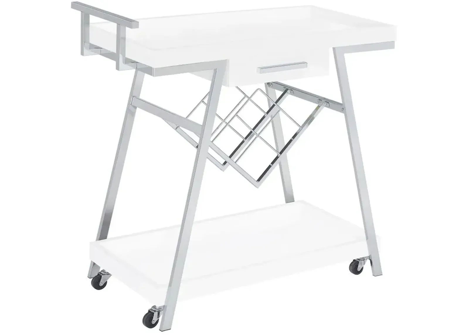 Kinney 2-tier Bar Cart with Storage Drawer White High Gloss and Chrome