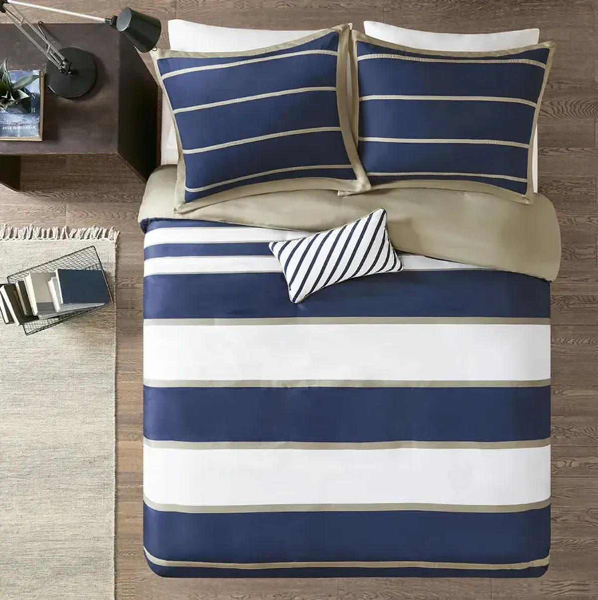 Mi Zone Ashton Khaki/Navy Duvet Cover Set