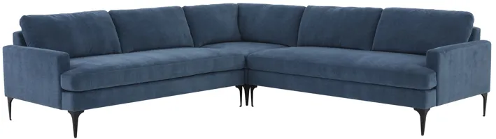 Serena Blue Velvet L-Sectional with Black Legs