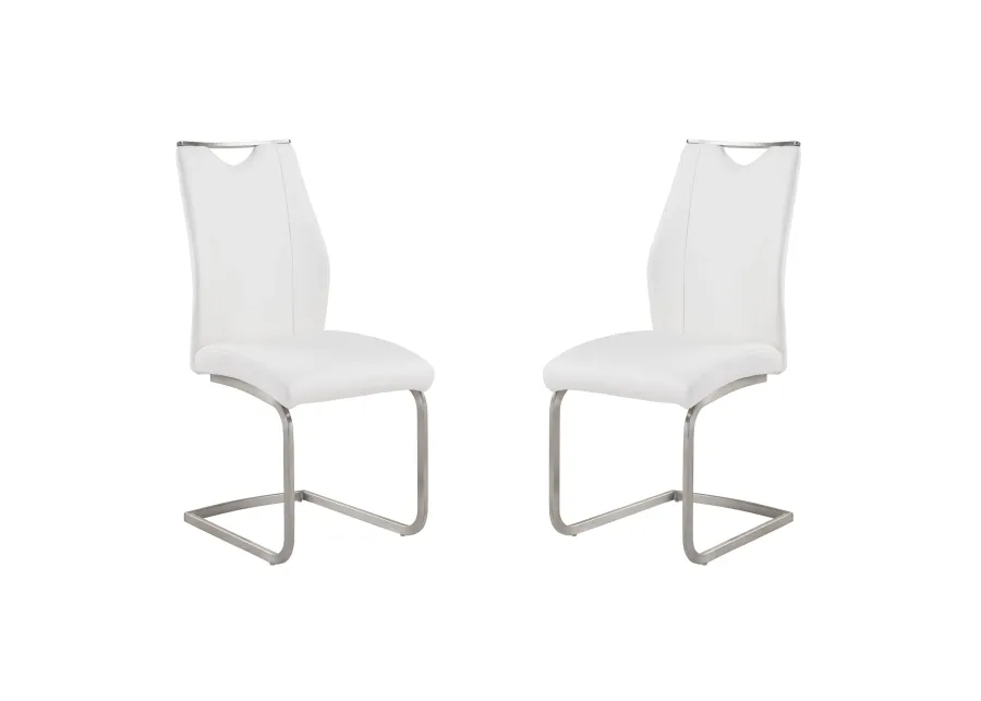 Bravo Contemporary Dining Chair In White Faux Leather and Brushed Stainless Steel Finish - Set of 2