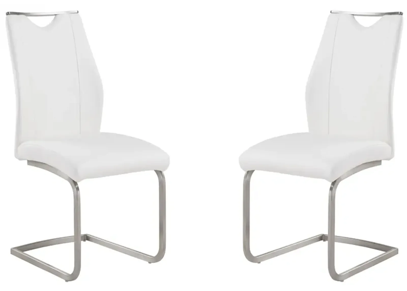 Bravo Contemporary Dining Chair In White Faux Leather and Brushed Stainless Steel Finish - Set of 2