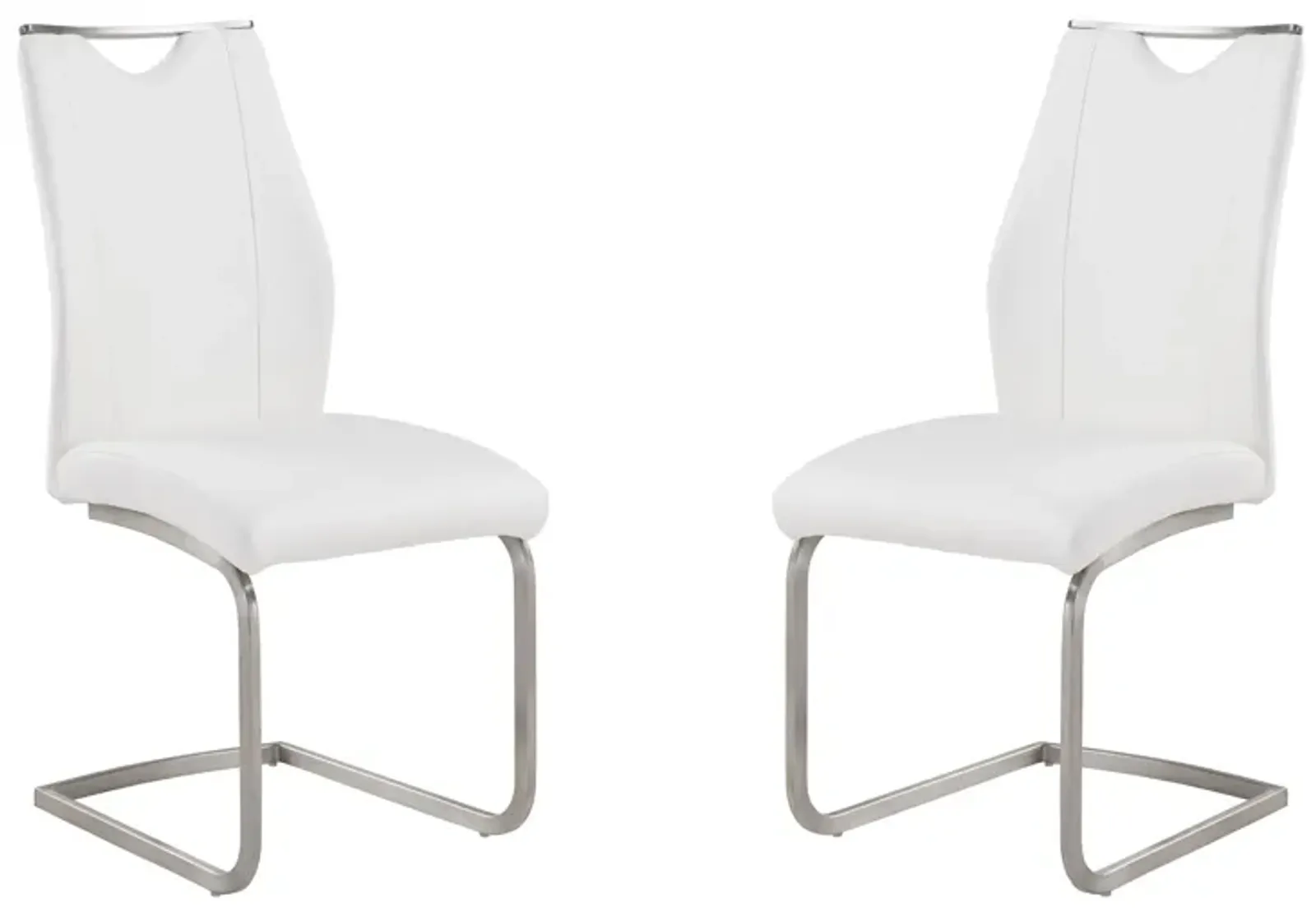 Bravo Contemporary Dining Chair In White Faux Leather and Brushed Stainless Steel Finish - Set of 2