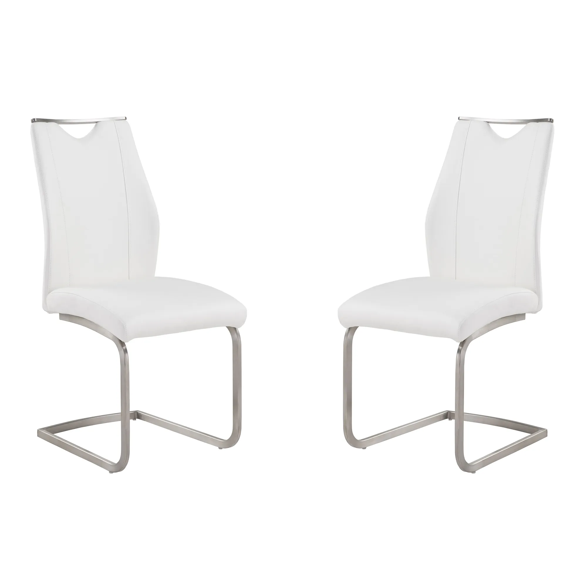 Bravo Contemporary Dining Chair In White Faux Leather and Brushed Stainless Steel Finish - Set of 2