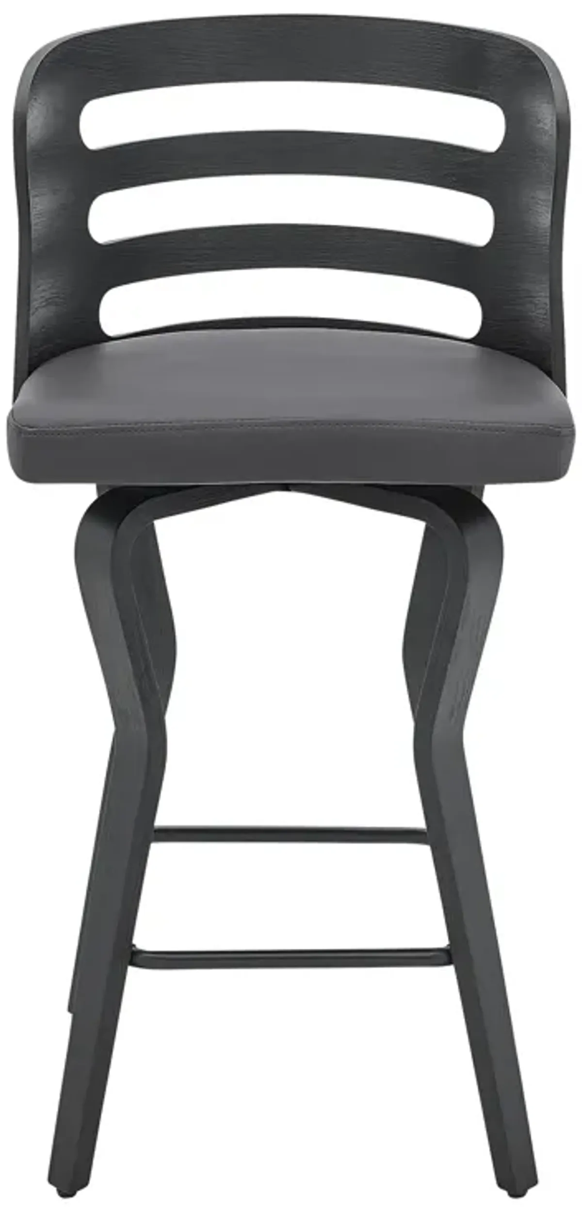 Verne 26" Swivel Gray Faux Leather and Black Wood Bar Stool