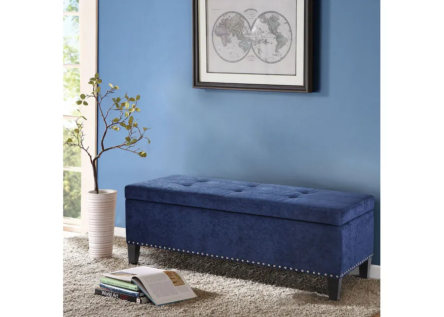 Madison Park Shandra II Blue Tufted Top Soft Close Storage Bench