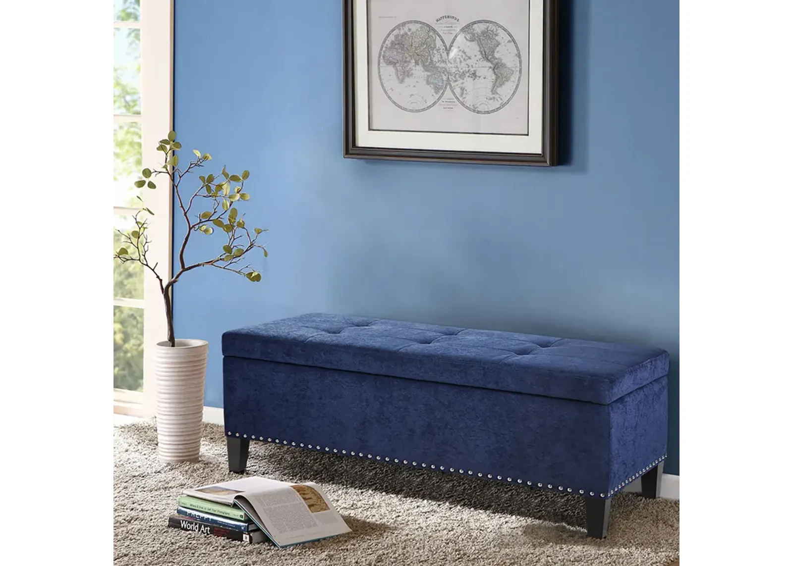 Madison Park Shandra II Blue Tufted Top Soft Close Storage Bench