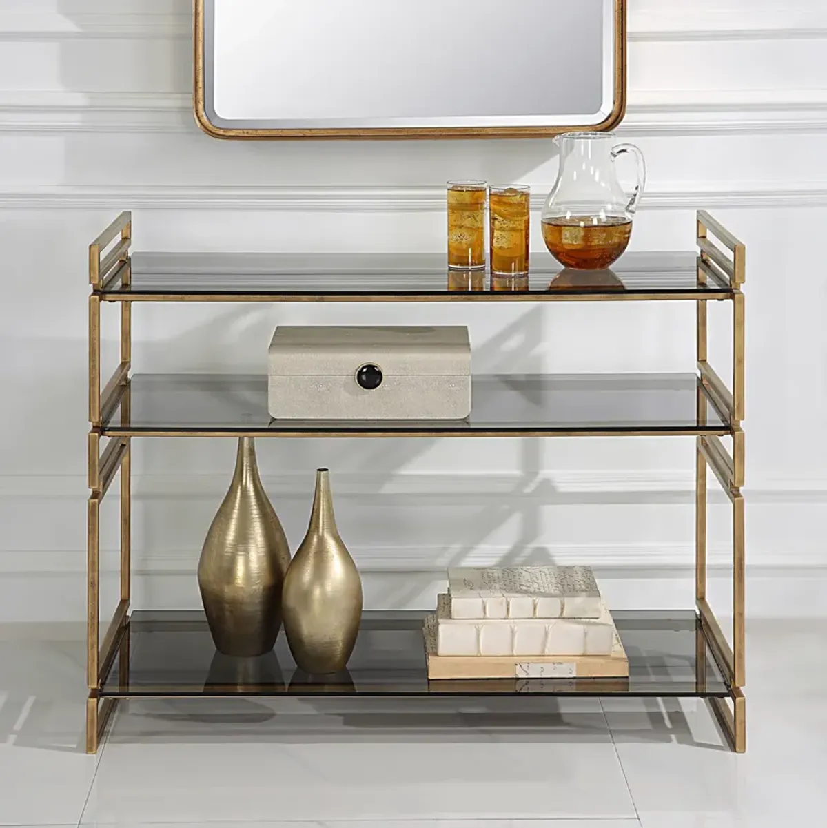 Stacked Up Gray Glass Console Table