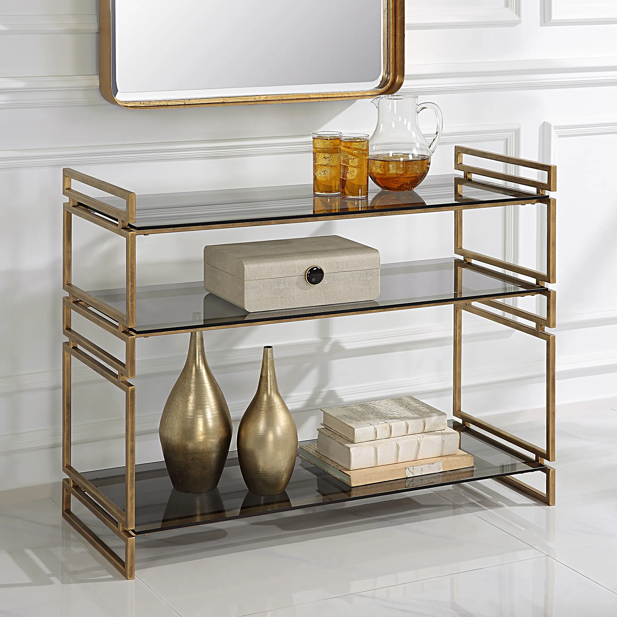 Stacked Up Gray Glass Console Table