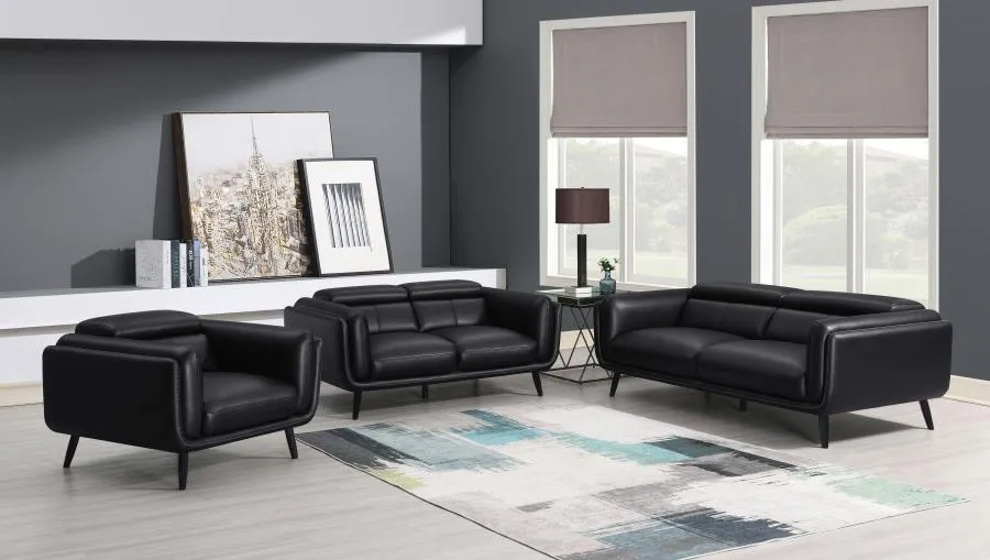 Shania 3-piece Track Arms Living Room Set Black