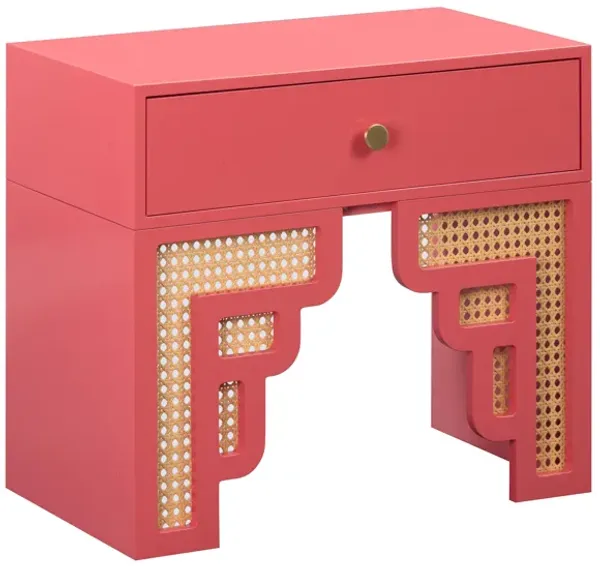 Suzie Coral Pink & Rattan Nightstand