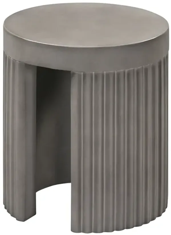 Wave Round Indoor or Outdoor Accent Stool End Table in Gray Concrete