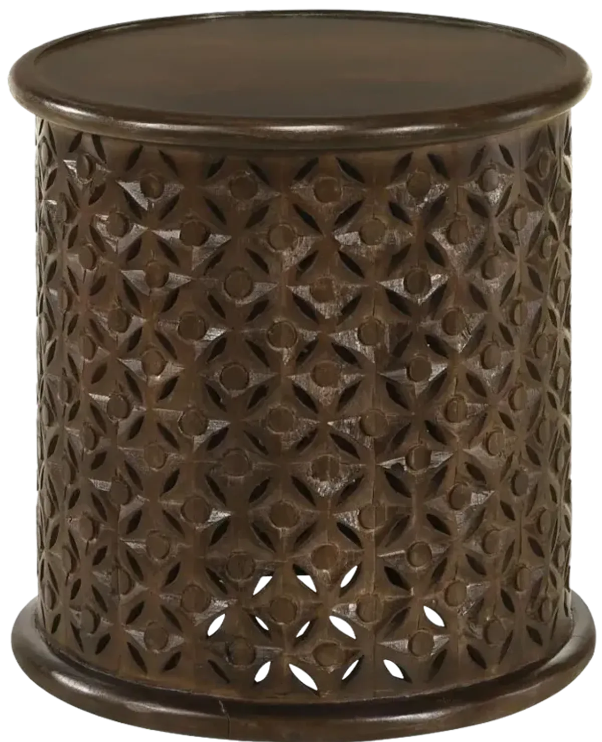 Krish 18-inch Round Accent Table Dark Brown