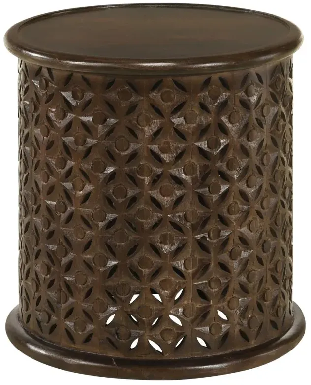 Krish 18-inch Round Accent Table Dark Brown