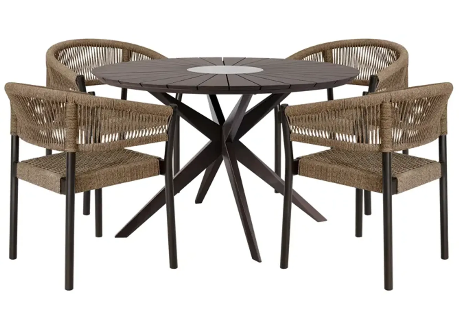 Oasis Doris Outdoor Patio 5 Piece Round Dining Set in Eucalyptus Wood with Truffle Rope