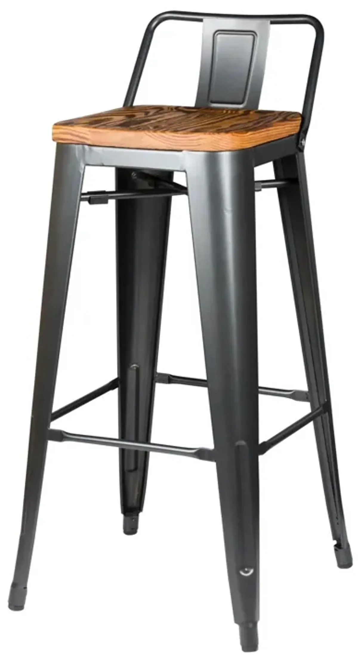 Metropolis Low Back Bar Stool  Wood Seat, Gunmetal (Set of 4)