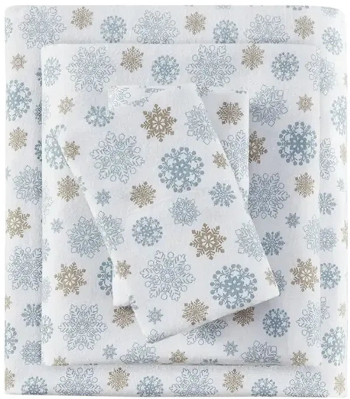 True North by Sleep Philosophy Cozy Flannel Tan/Blue Snowflakes Printed Sheet Set