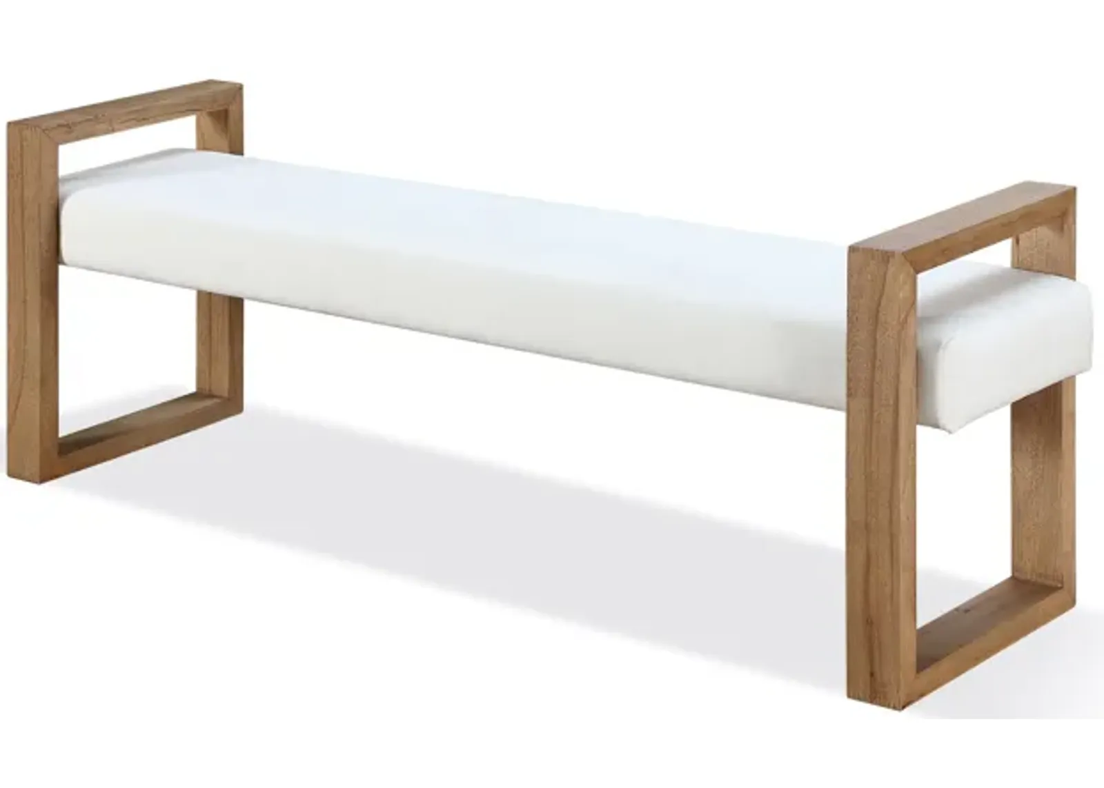 One Modern Coastal Sled Leg Upholstered Dining Bench in White Pearl and Bisque