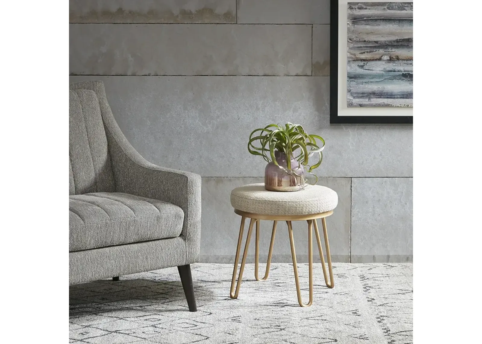 INK+IVY Beverly Tan/Gold Round stool