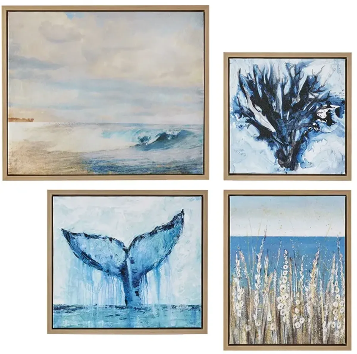 Madison Park Seascape Blue 4-piece Framed Canvas Wall Art Set