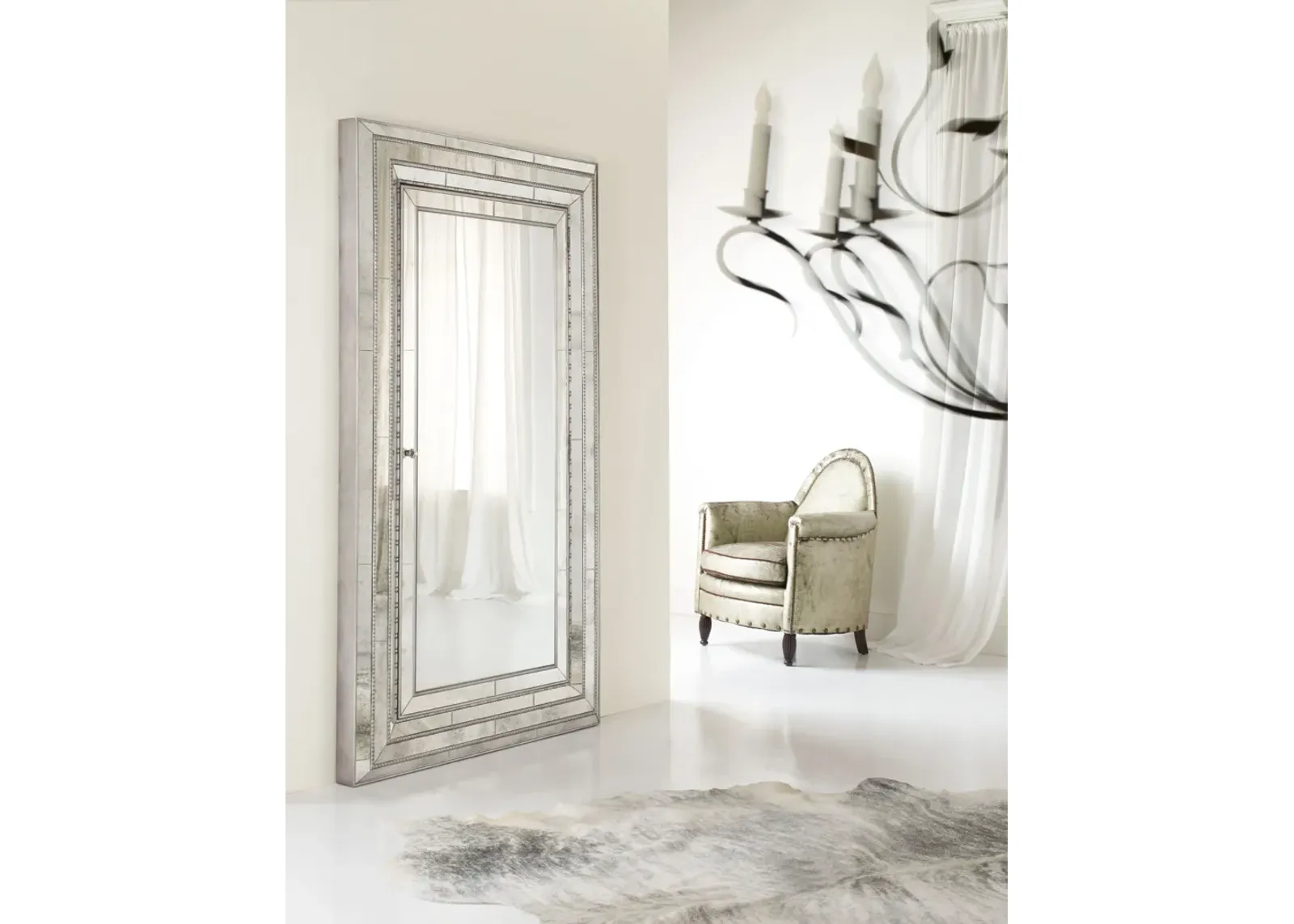 Melange Glamour Floor Mirror w/Jewelry Armoire Storage