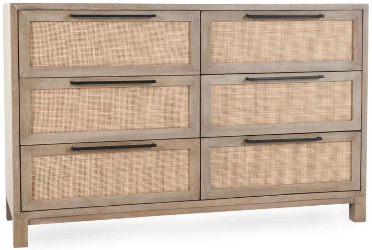 Jensen Six-Drawer Mango Wood Dresser in Taupe