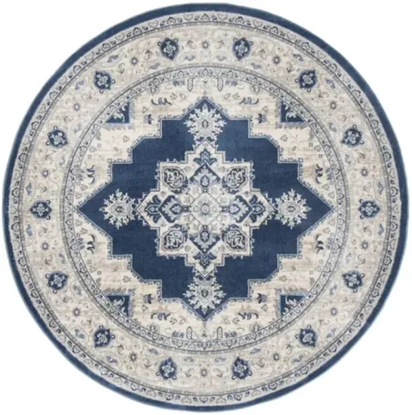 Brentwood 865 Navy / Creme 8' X 8' Round Round Powerloomed Rug