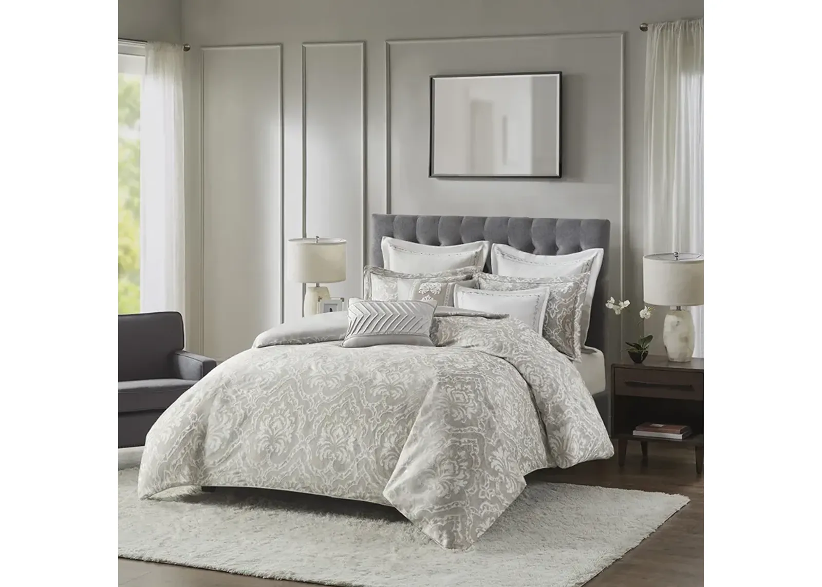 Madison Park Signature Manor Grey Comforter King 9 Piece Set