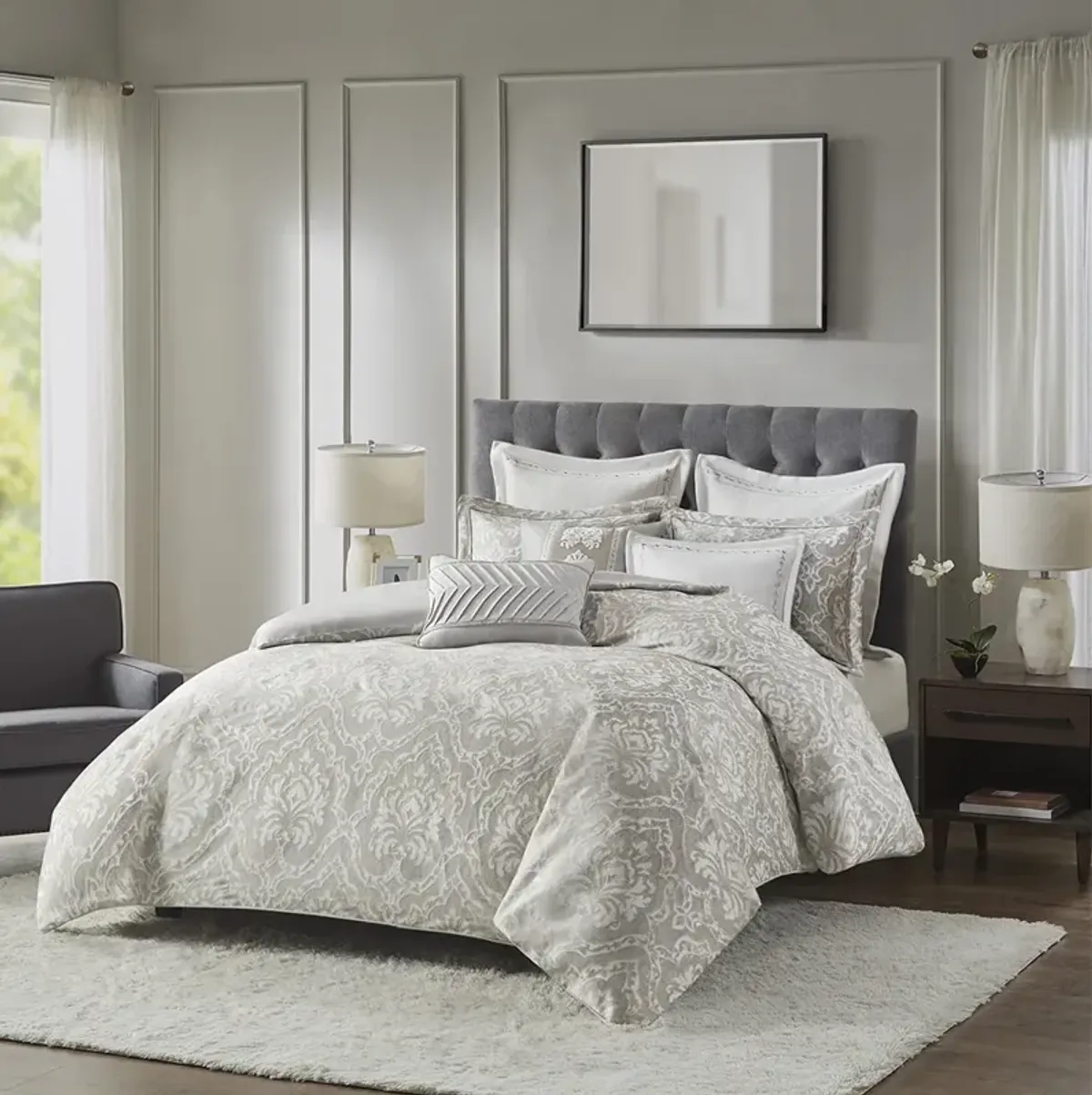 Madison Park Signature Manor Grey Comforter King 9 Piece Set