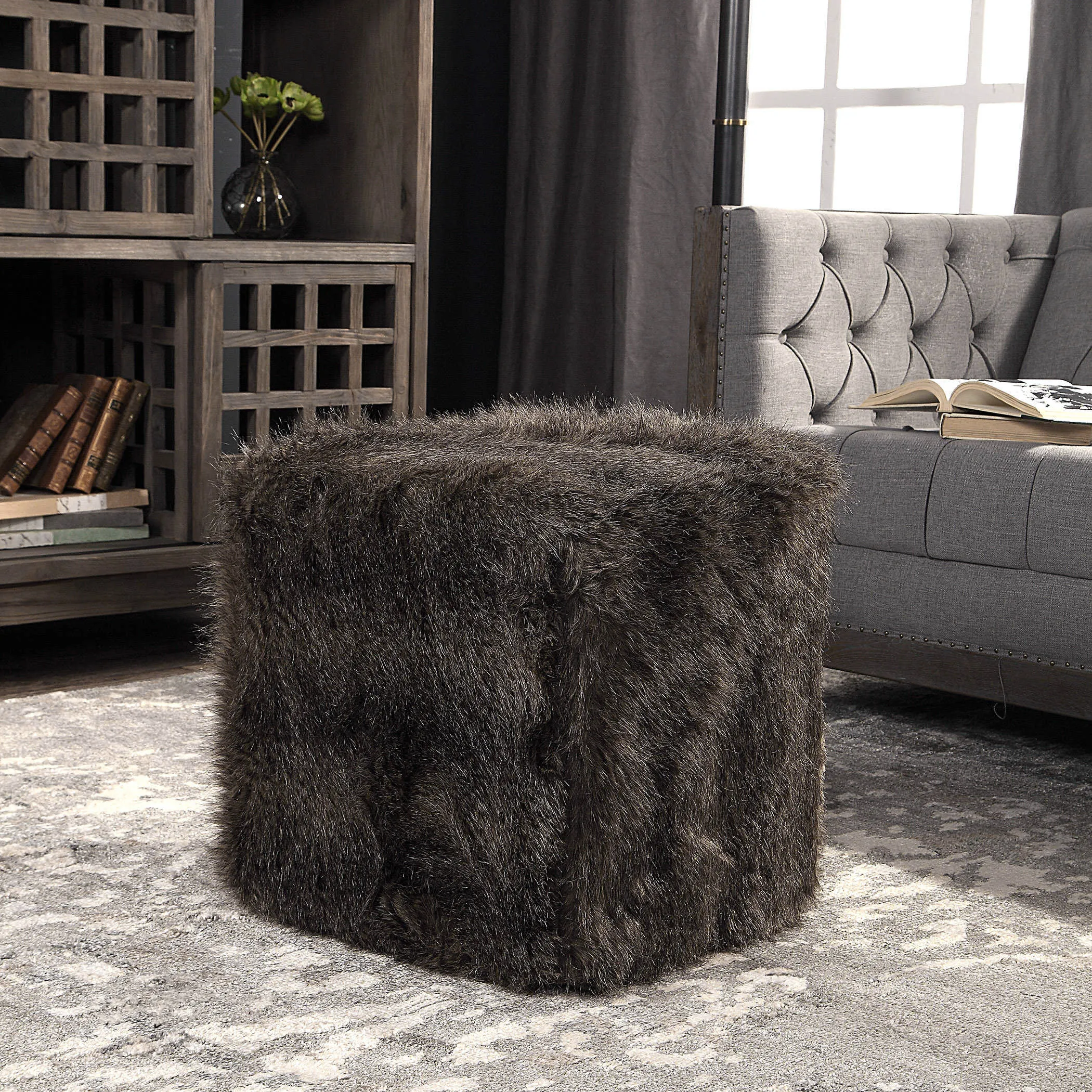 Jayna Fur Ottoman