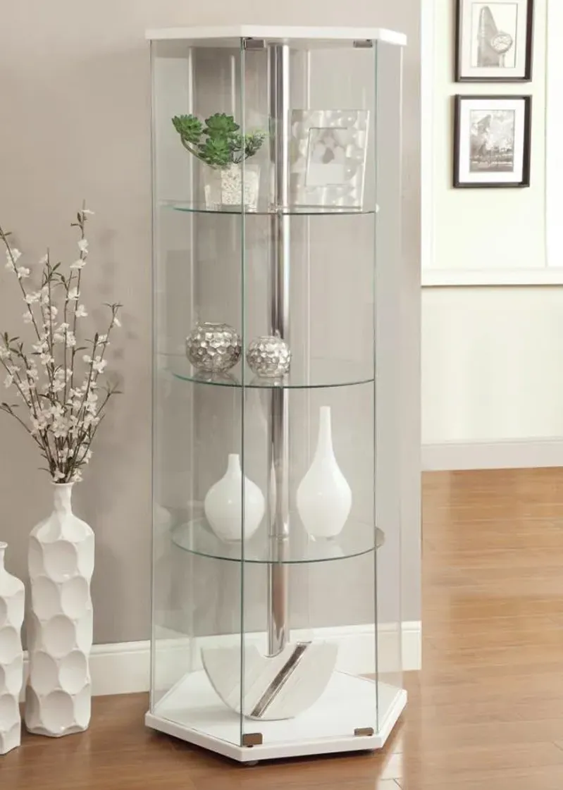 Zahavah 4-shelf Hexagon Shaped Curio Cabinet White and Clear