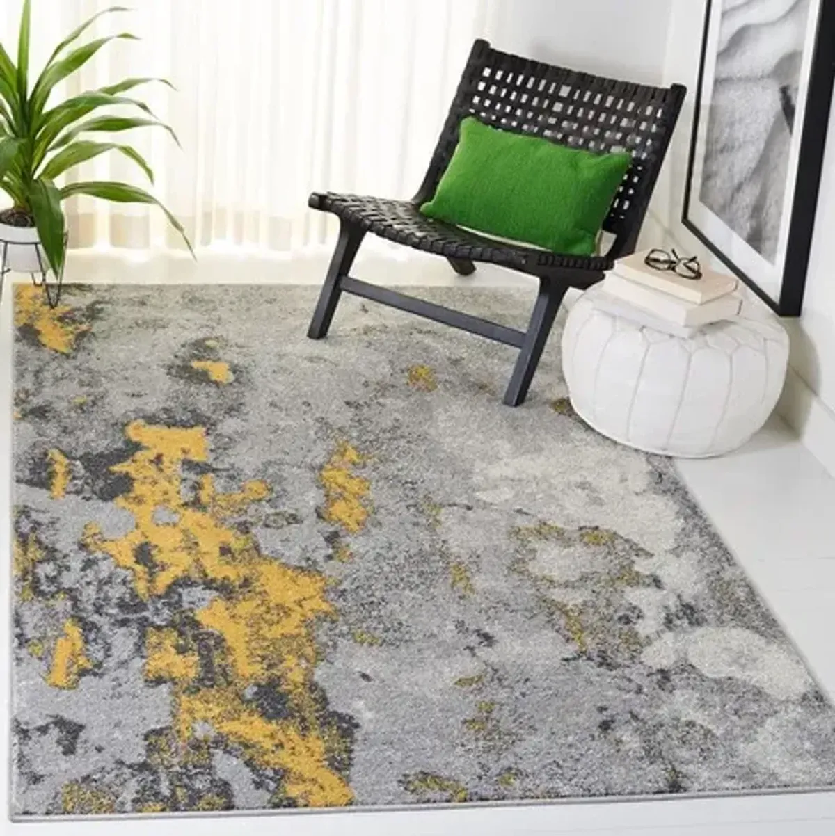 Adirondack Contemporary Grey / Yellow 2'-6" X 22' Powerloomed Rug