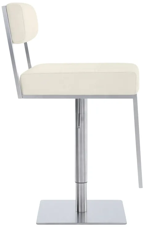 Michele Swivel Adjustable Height White Faux Leather and Brushed Stainless Steel Bar Stool