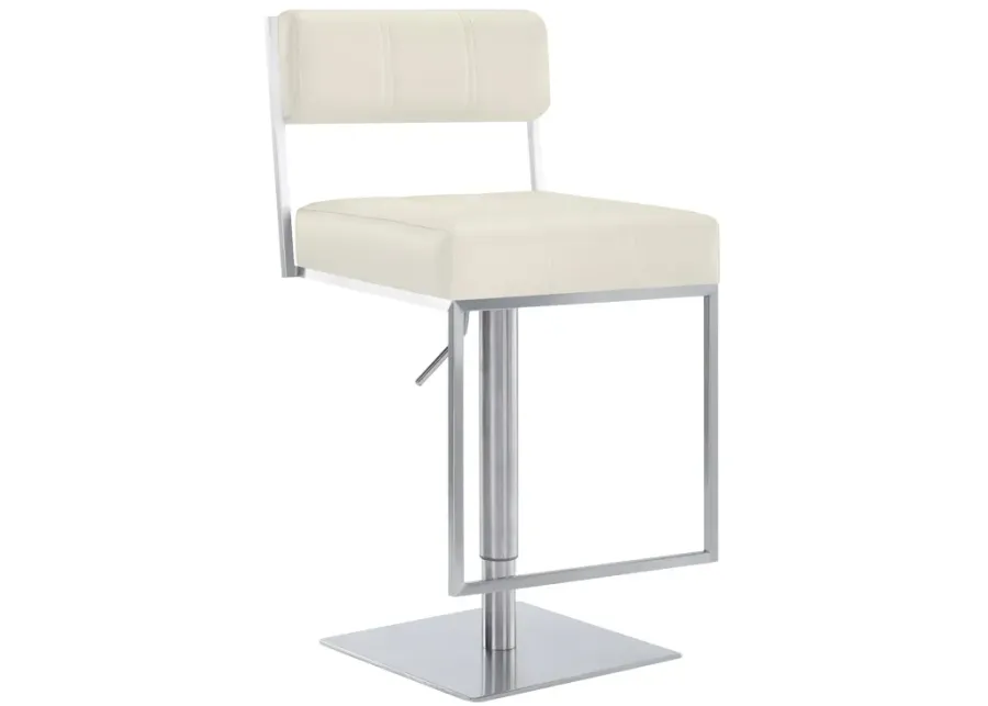 Michele Swivel Adjustable Height White Faux Leather and Brushed Stainless Steel Bar Stool