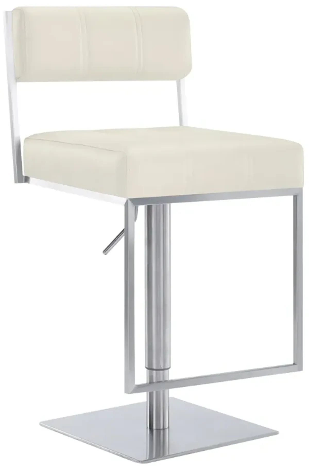 Michele Swivel Adjustable Height White Faux Leather and Brushed Stainless Steel Bar Stool