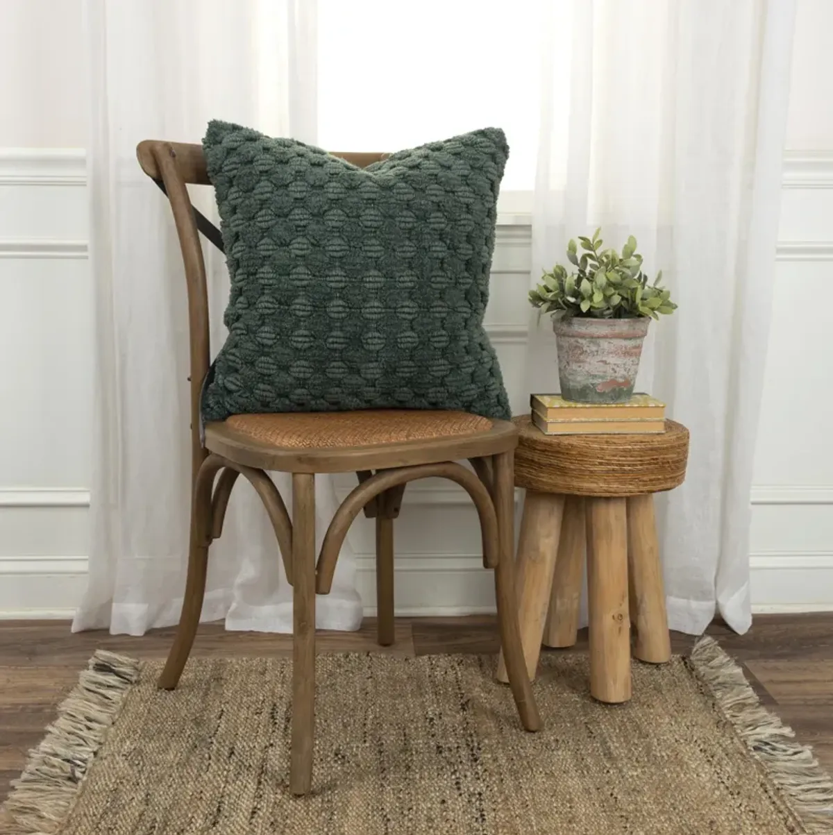 Stripe Patterned Solid Green Pillow